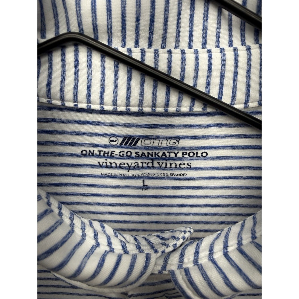 Vineyard Vines On-The-Go Sankaty Polo Shirt Mens L Blue Stripe Performance Golf - Picture 7 of 8